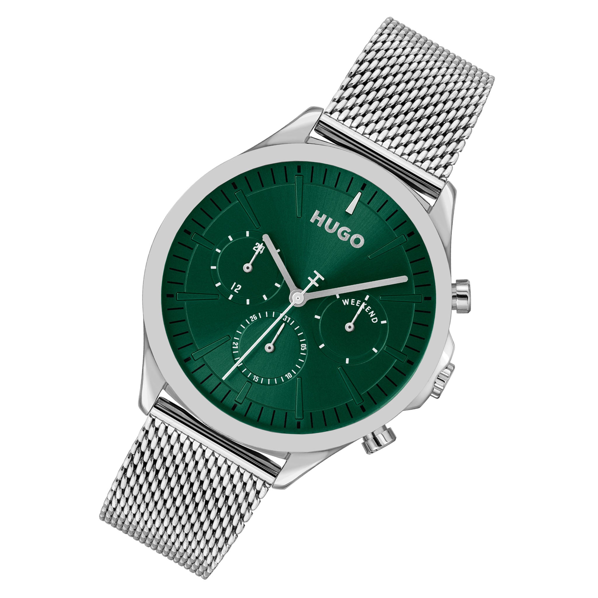 HUGO by Hugo Boss Stainless Steel Mesh Green Dial Multi-function Men's Watch - 1530409