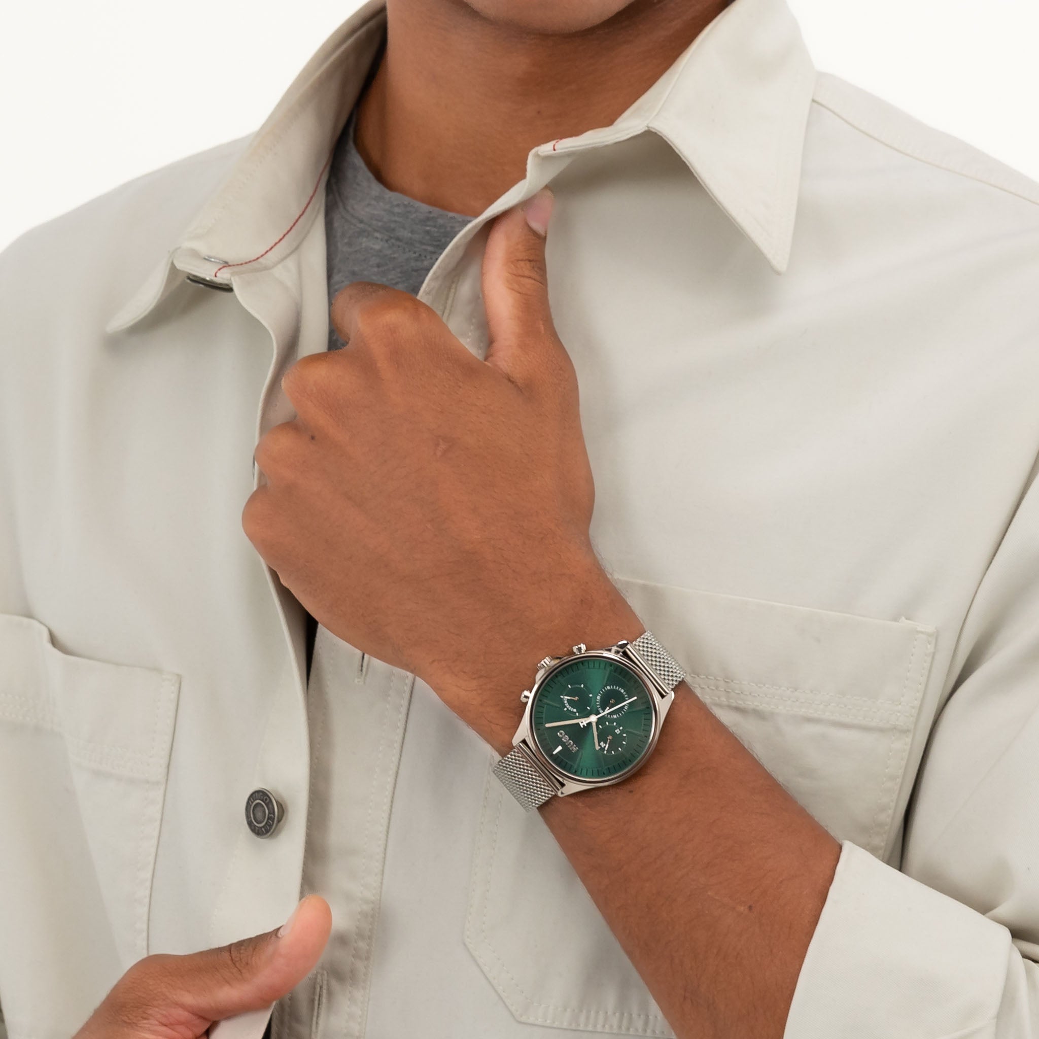 HUGO by Hugo Boss Stainless Steel Mesh Green Dial Multi-function Men's Watch - 1530409