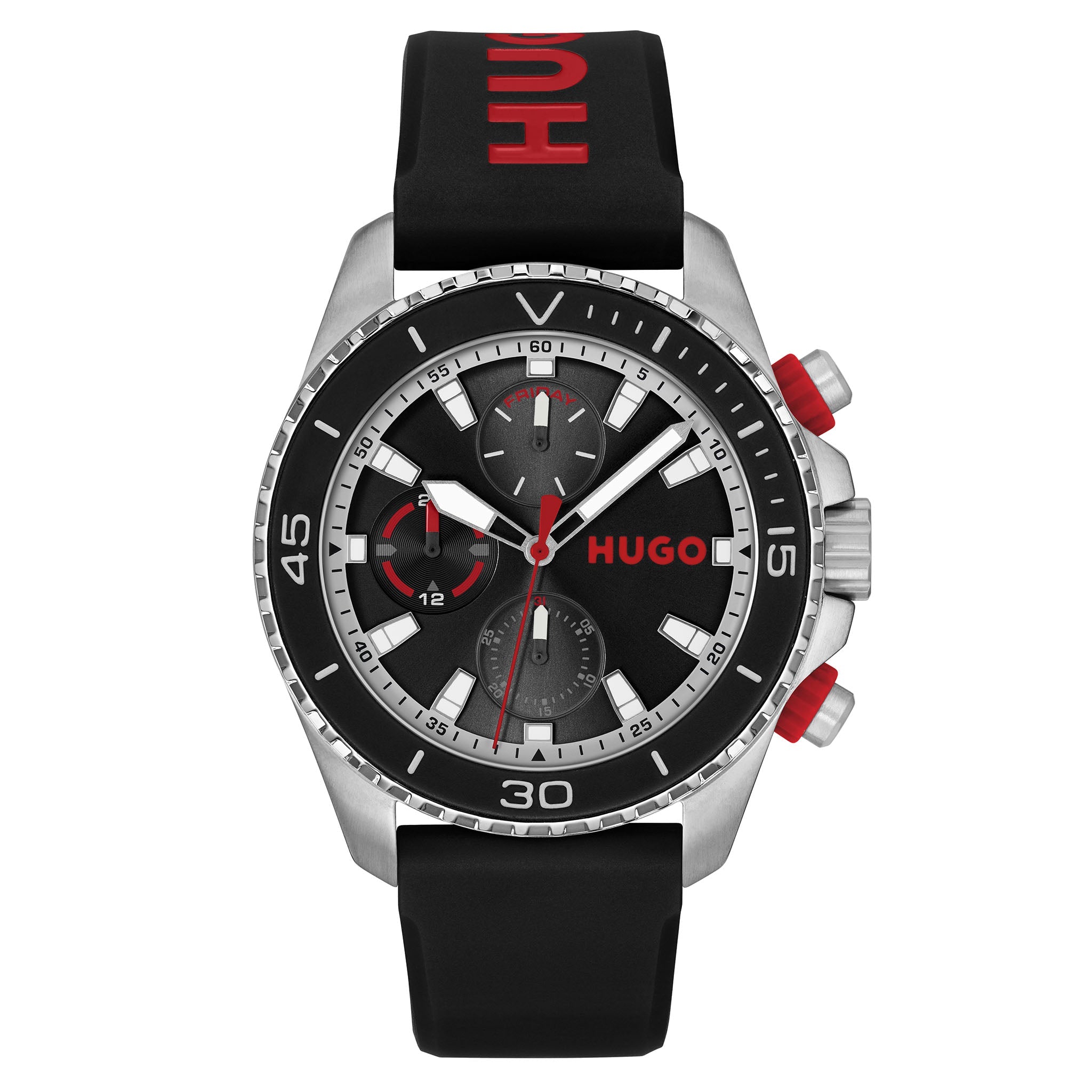 Hugo Black Silicone Black Dial Multi-function Men's Watch - 1530427