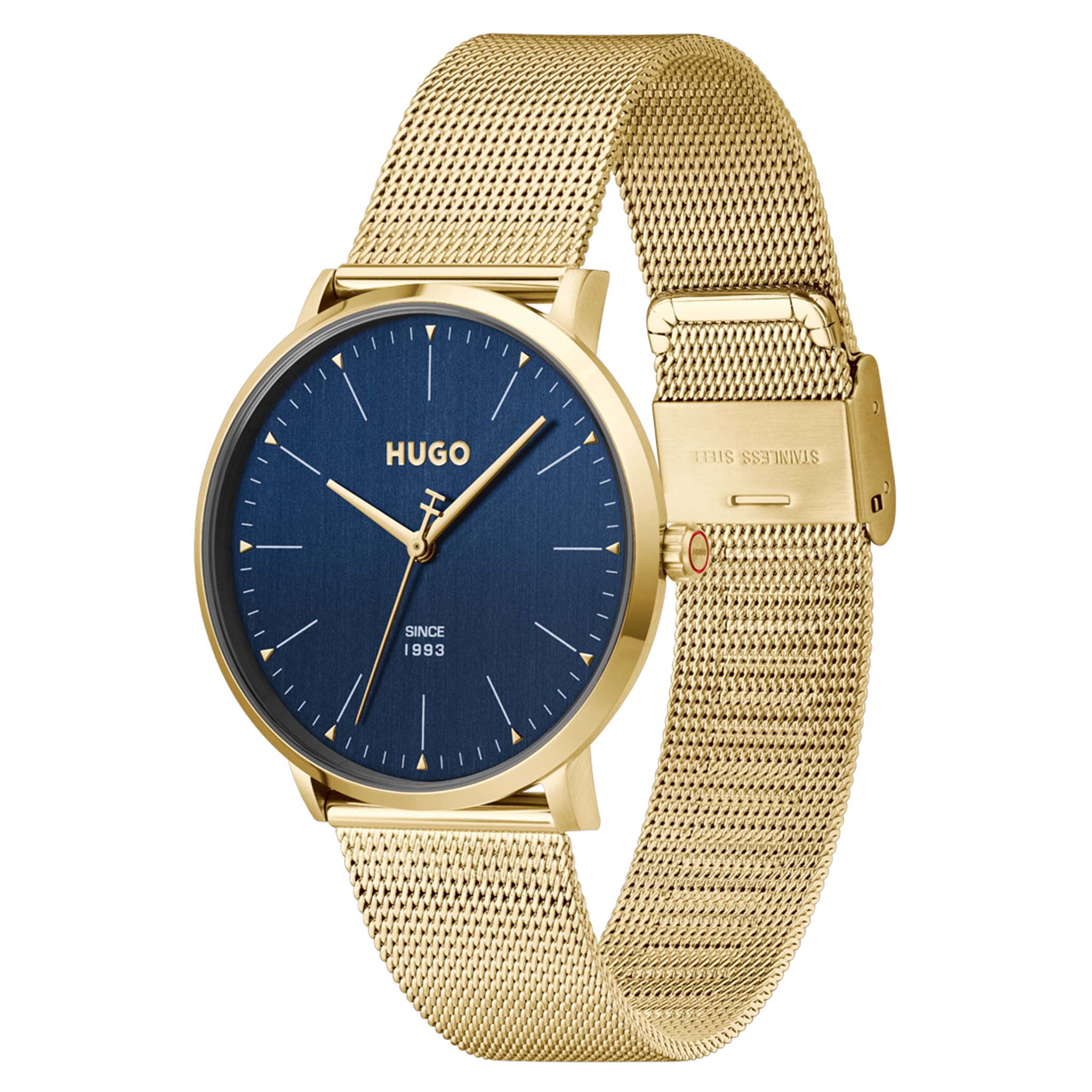HUGO by Hugo Boss Gold Steel Mesh Blue Dial Men's Watch - 1530473