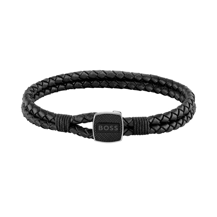 Hugo Boss Jewellery Black Steel & Leather Men's Bracelet - 1580047M