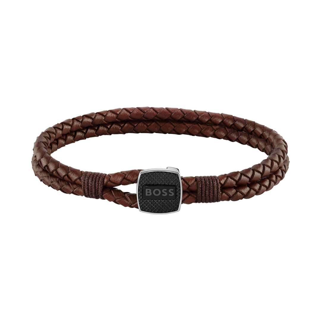 Hugo Boss Jewellery Black Steel & Brown Leather Men's Bracelet - 1580048M