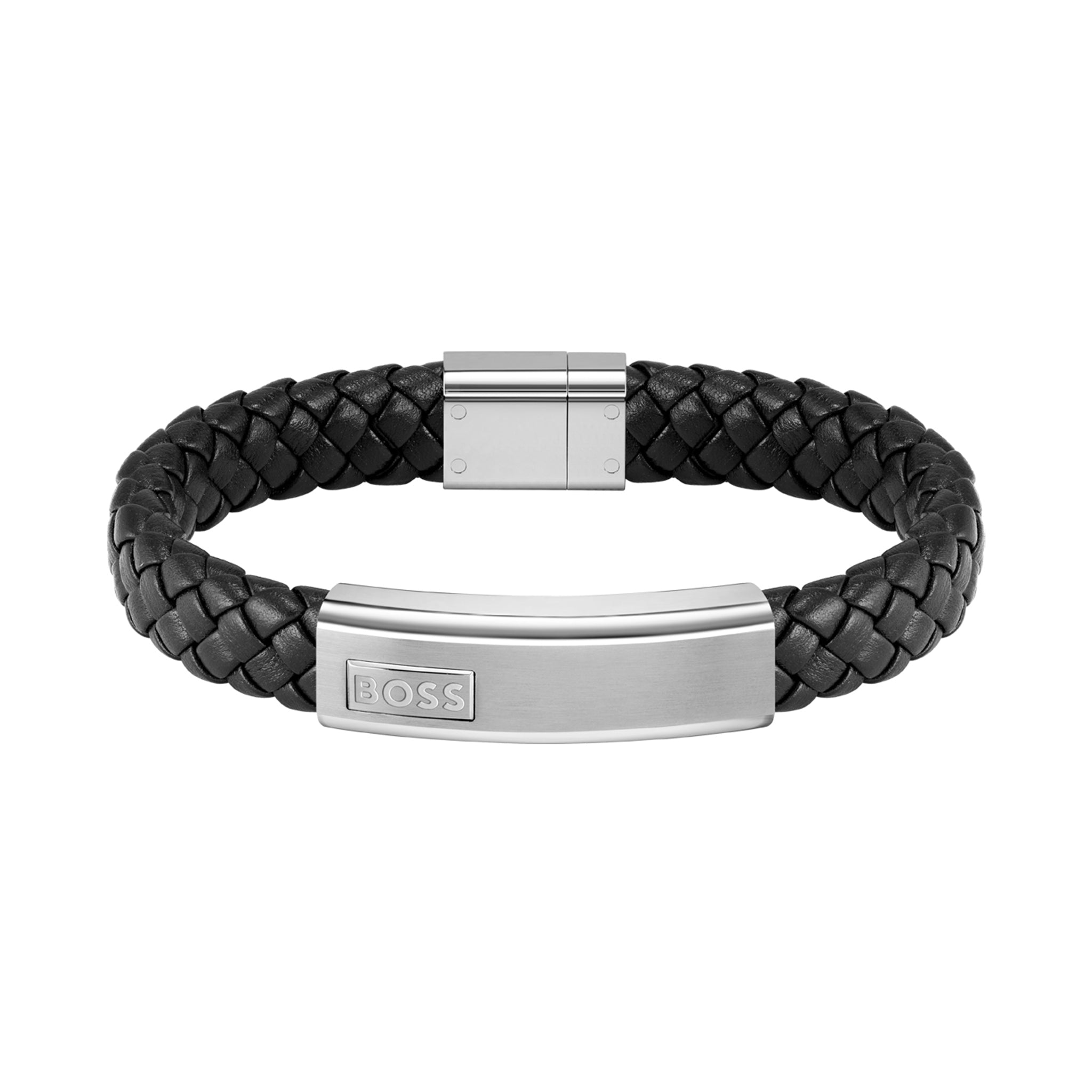 Hugo Boss Jewellery Stainless Steel Black Leather Men s Bracelet 1580178M