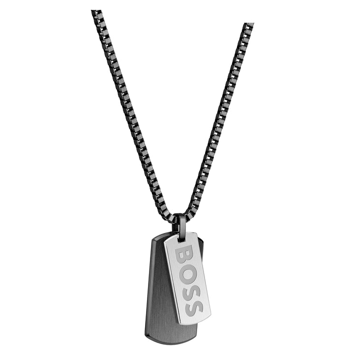 Hugo Boss Jewellery Black Steel Men's Pendant with Chain Necklace - 1580577