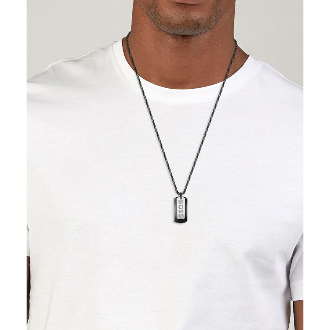 Hugo Boss Jewellery Black Steel Men's Pendant with Chain Necklace - 1580577