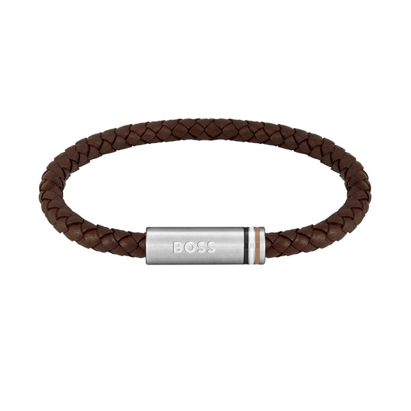 Hugo Boss Jewellery Stainless Steel Brown Leather Men s Bracelet 1 The Watch Factory Australia