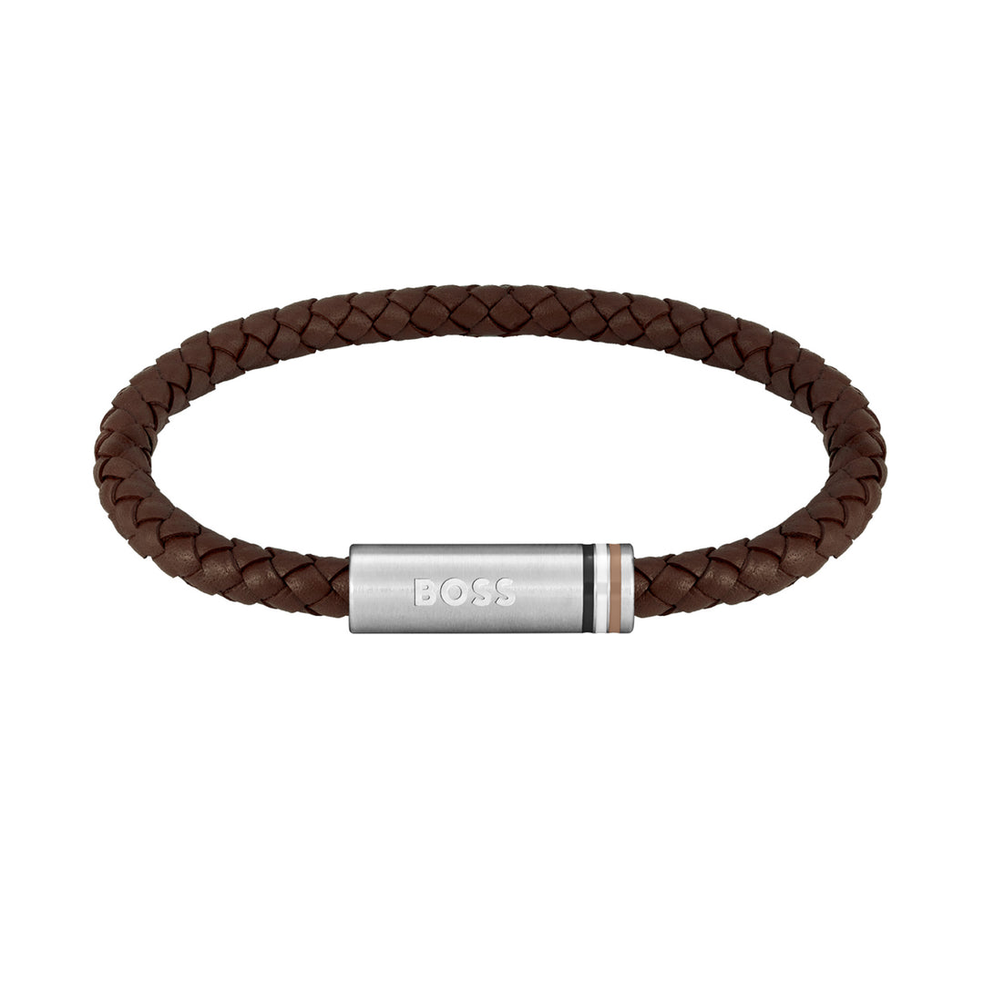 Hugo Boss Jewellery Stainless Steel & Brown Leather Men's Bracelet - 1580623