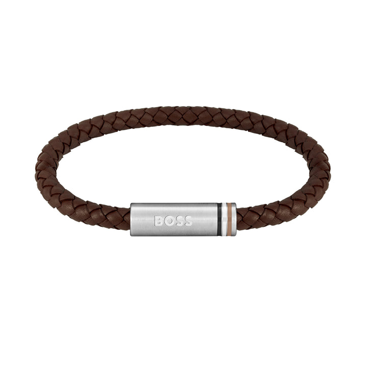 Hugo Boss Jewellery Stainless Steel & Brown Leather Men's Bracelet - 1580623