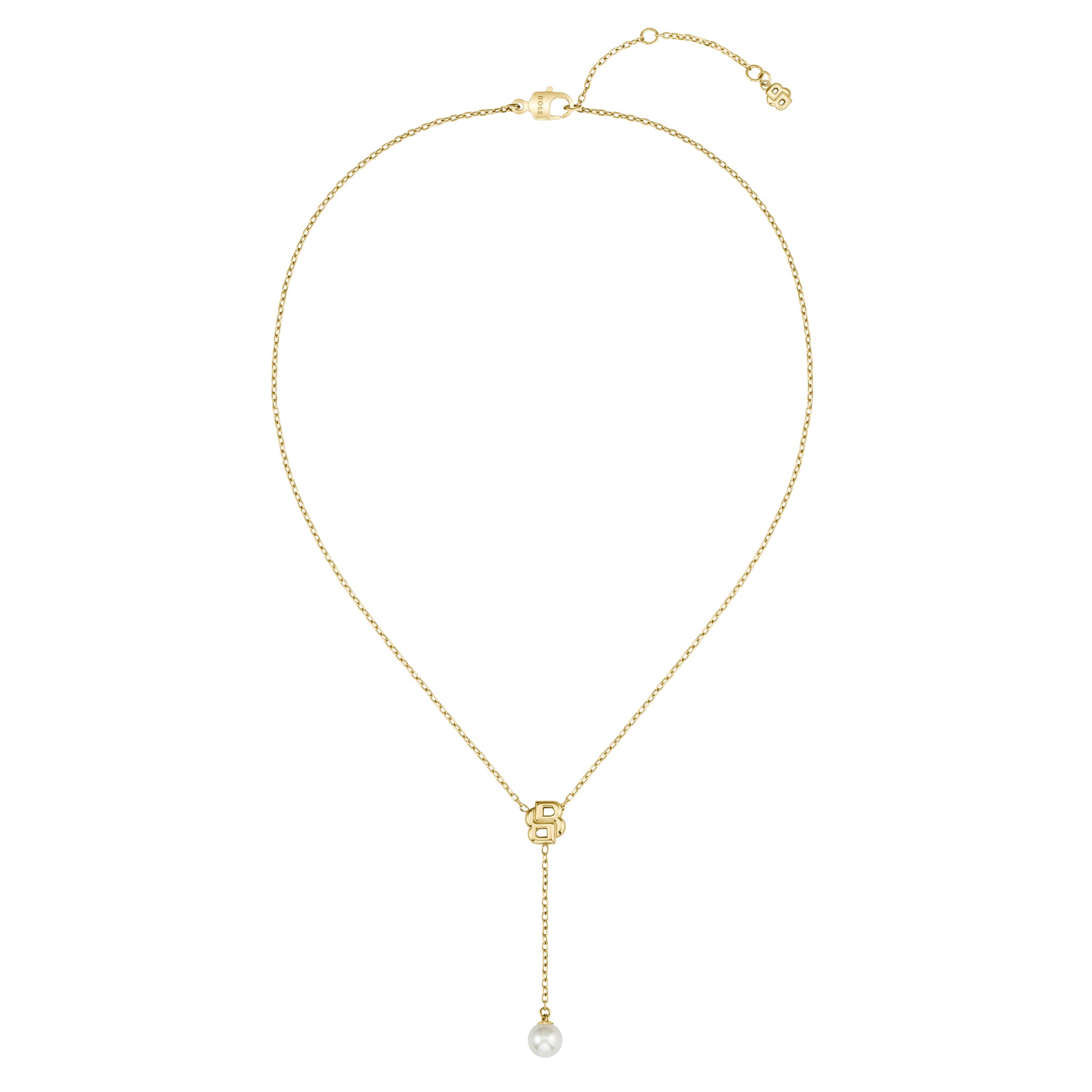 Hugo Boss Jewellery Gold Steel & Faux Pearls Women's Dangle Necklace - 1580838