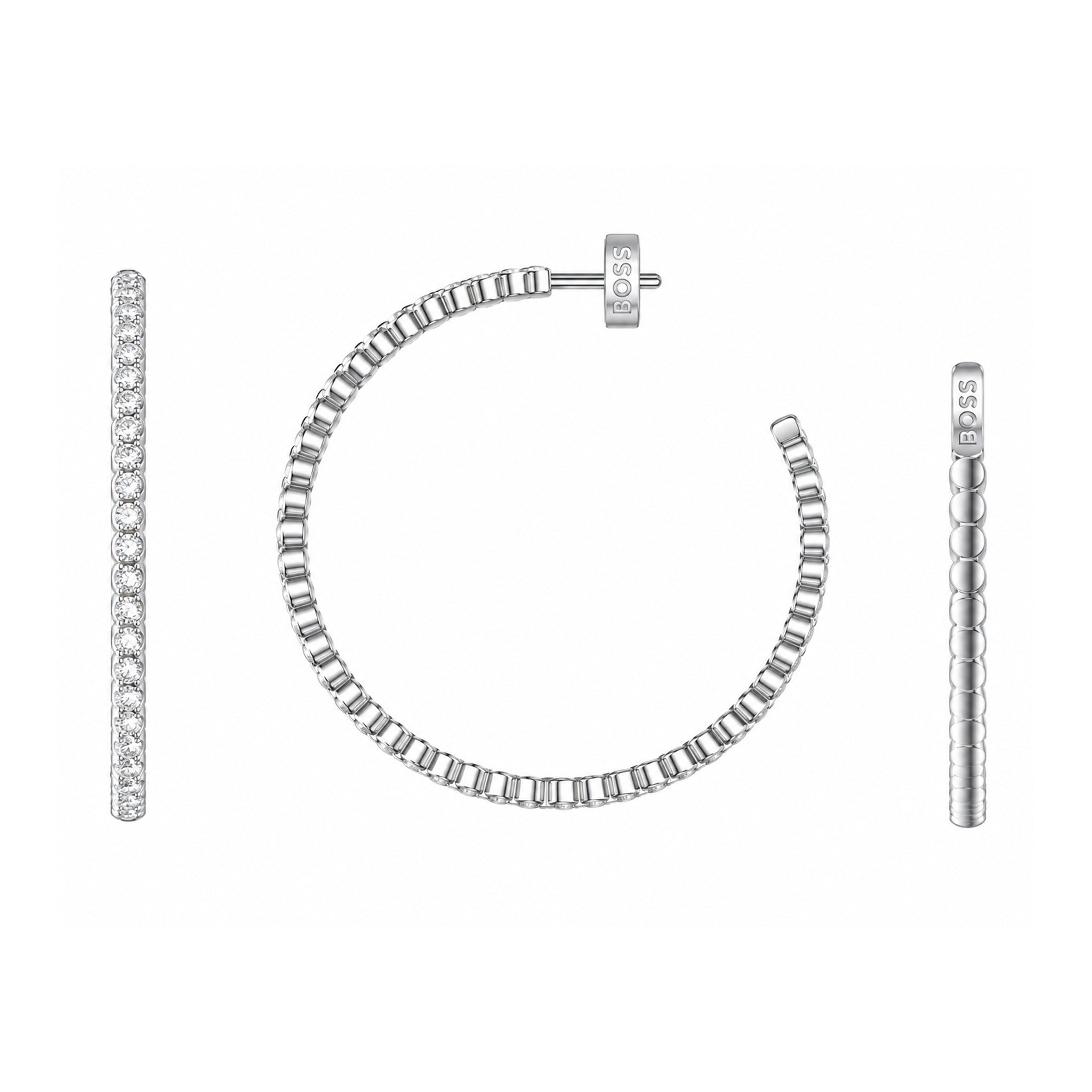 BOSS by Hugo Boss Jewellery Stainless Steel & Crystals Women's Hoop Earrings - 1580863