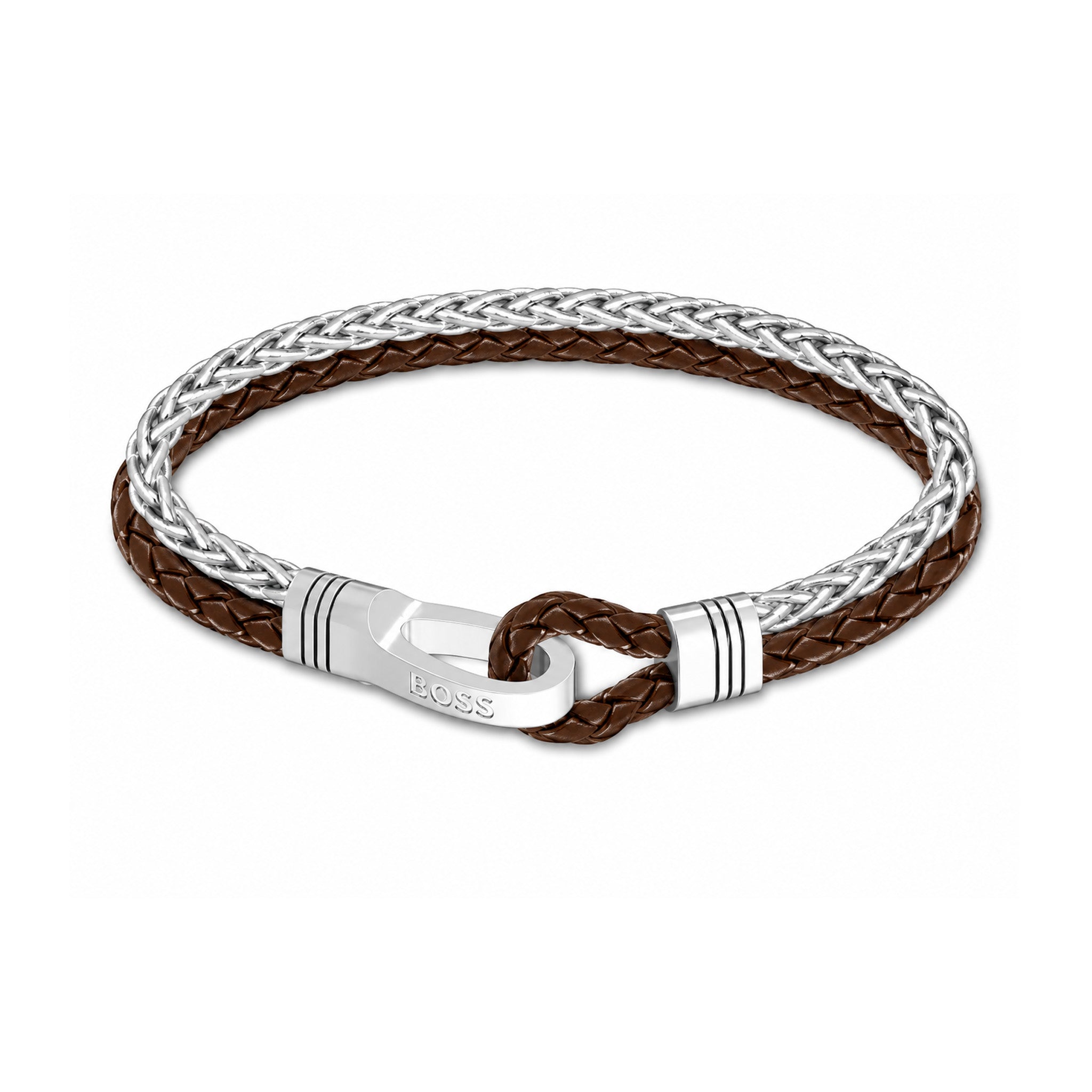 BOSS by Hugo Boss Jewellery Stainless Steel & Brown Leather Men's Chain & Leather Bracelet - 1580892M