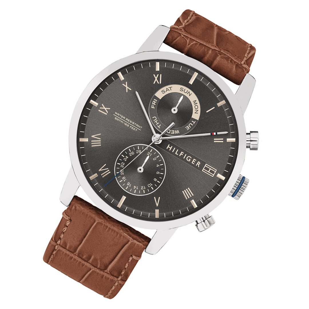 Tommy Hilfiger Brown Leather Multi-function Men's Watch - 1710398