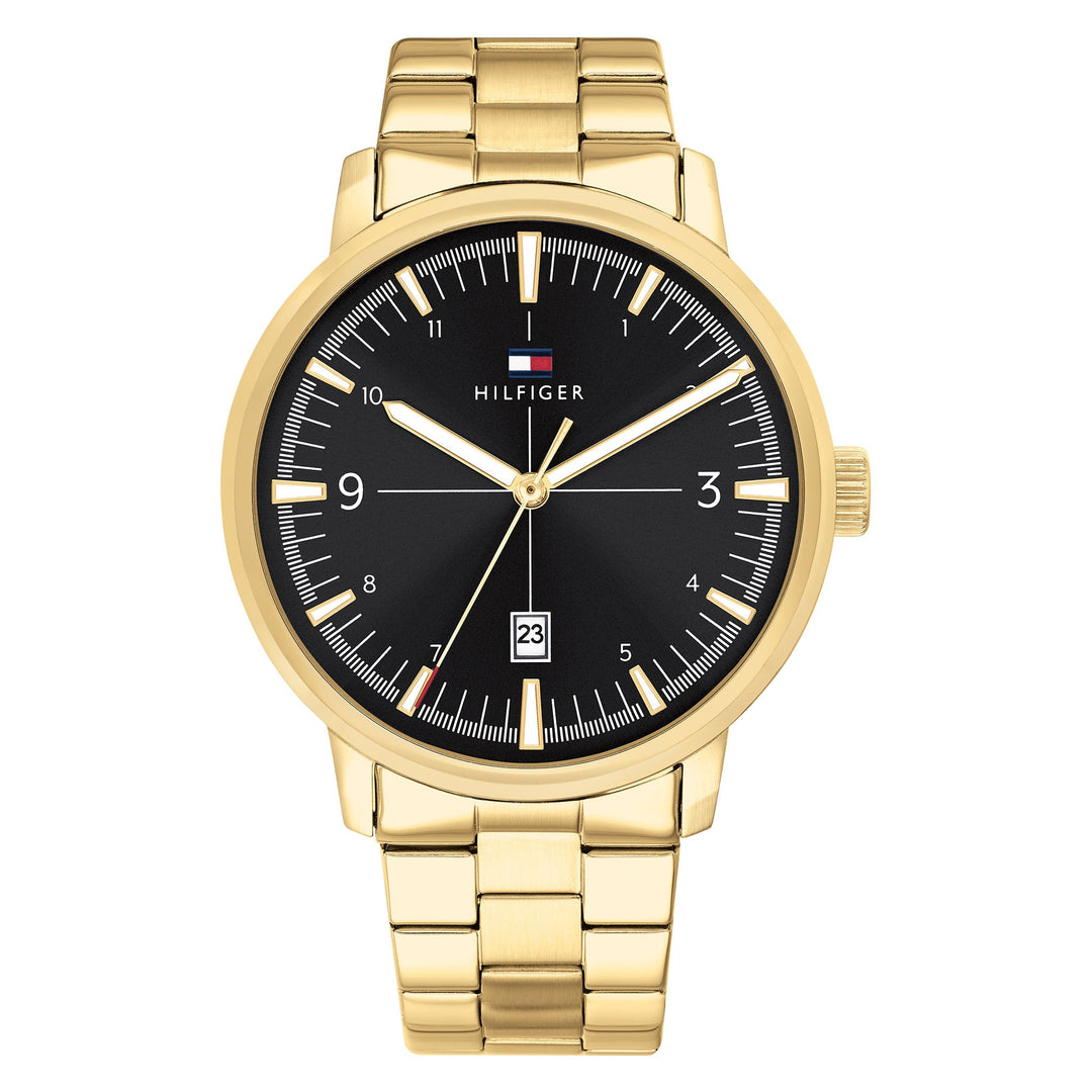 Tommy Hilfiger Gold Steel Black Dial Men's Watch - 1710454