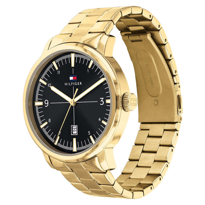 Tommy Hilfiger Gold Steel Black Dial Men's Watch - 1710454