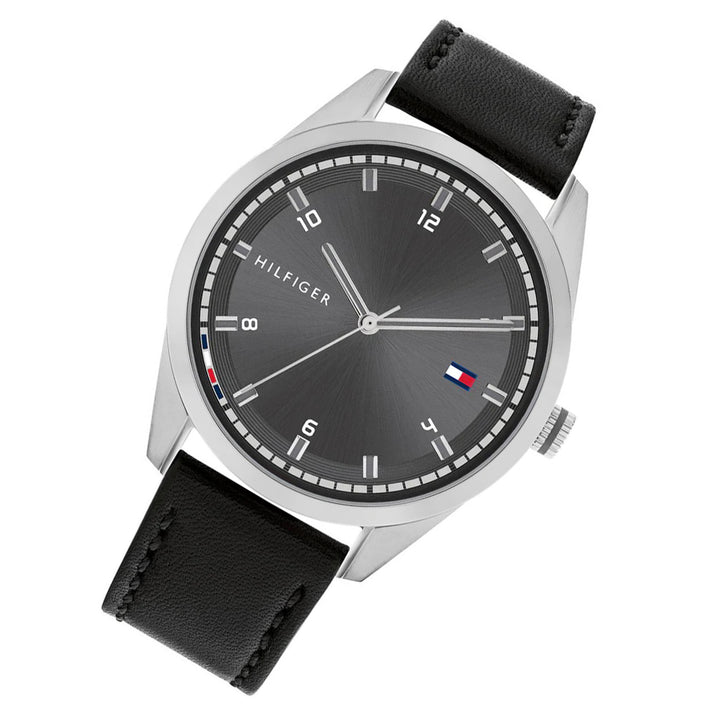 Tommy Hilfiger Black Leather Grey Dial Men's Watch - 1710459