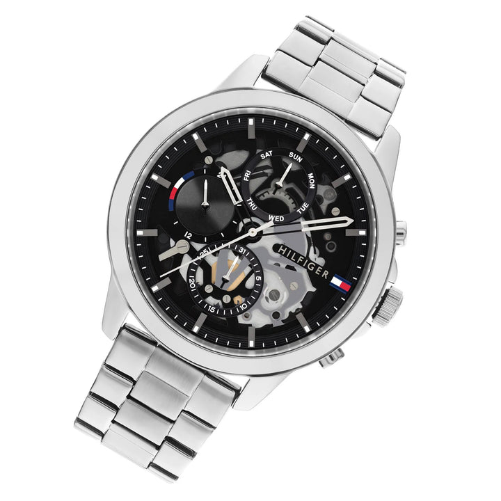 Tommy Hilfiger Silver Steel Black Dial Men's Multi-function Watch - 1710477