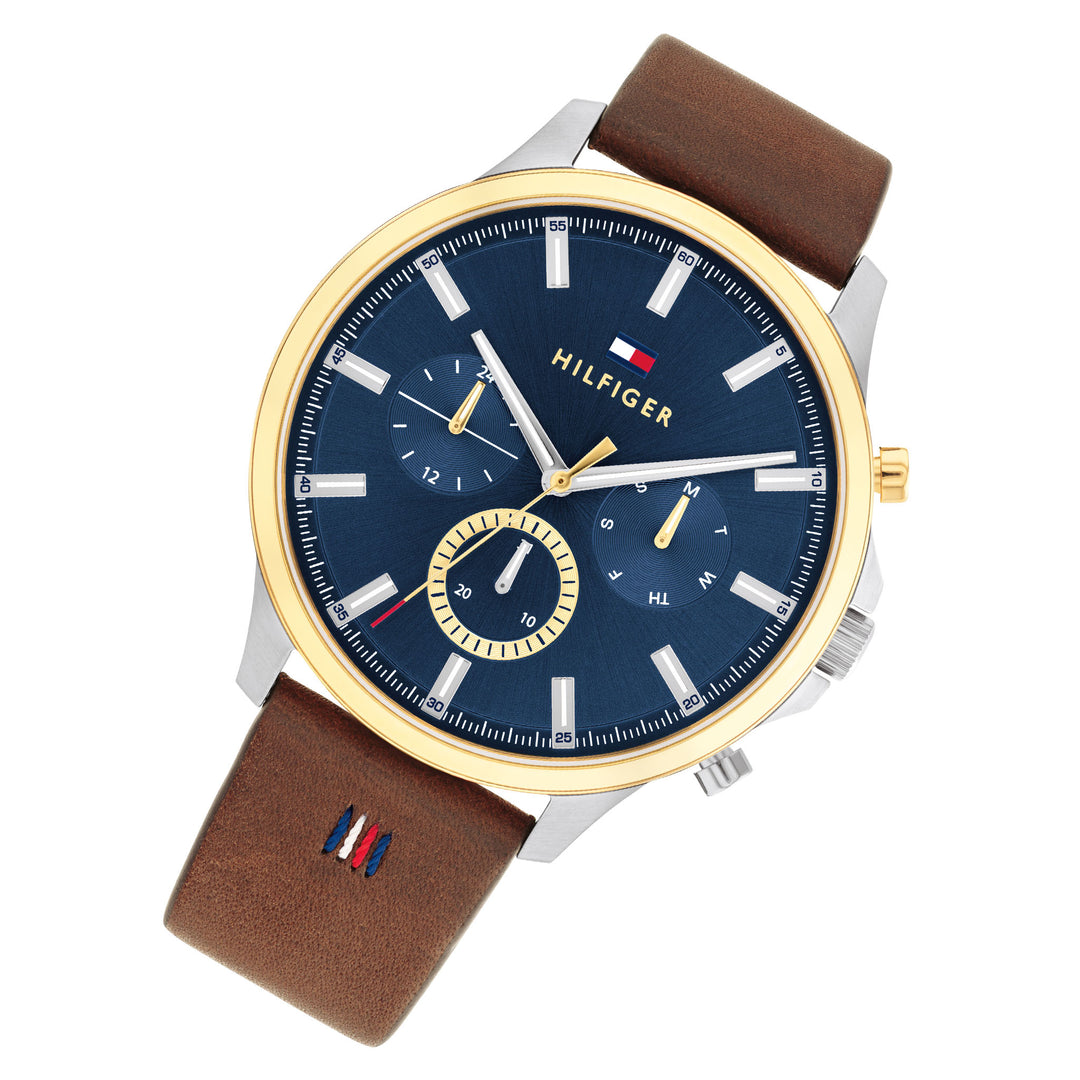 Tommy Hilfiger Brown Leather Navy Dial Multi-function Men's Watch - 1710496