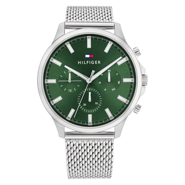Tommy Hilfiger Silver-Tone Mesh Green Dial Multi-function Men's Watch - 1710499