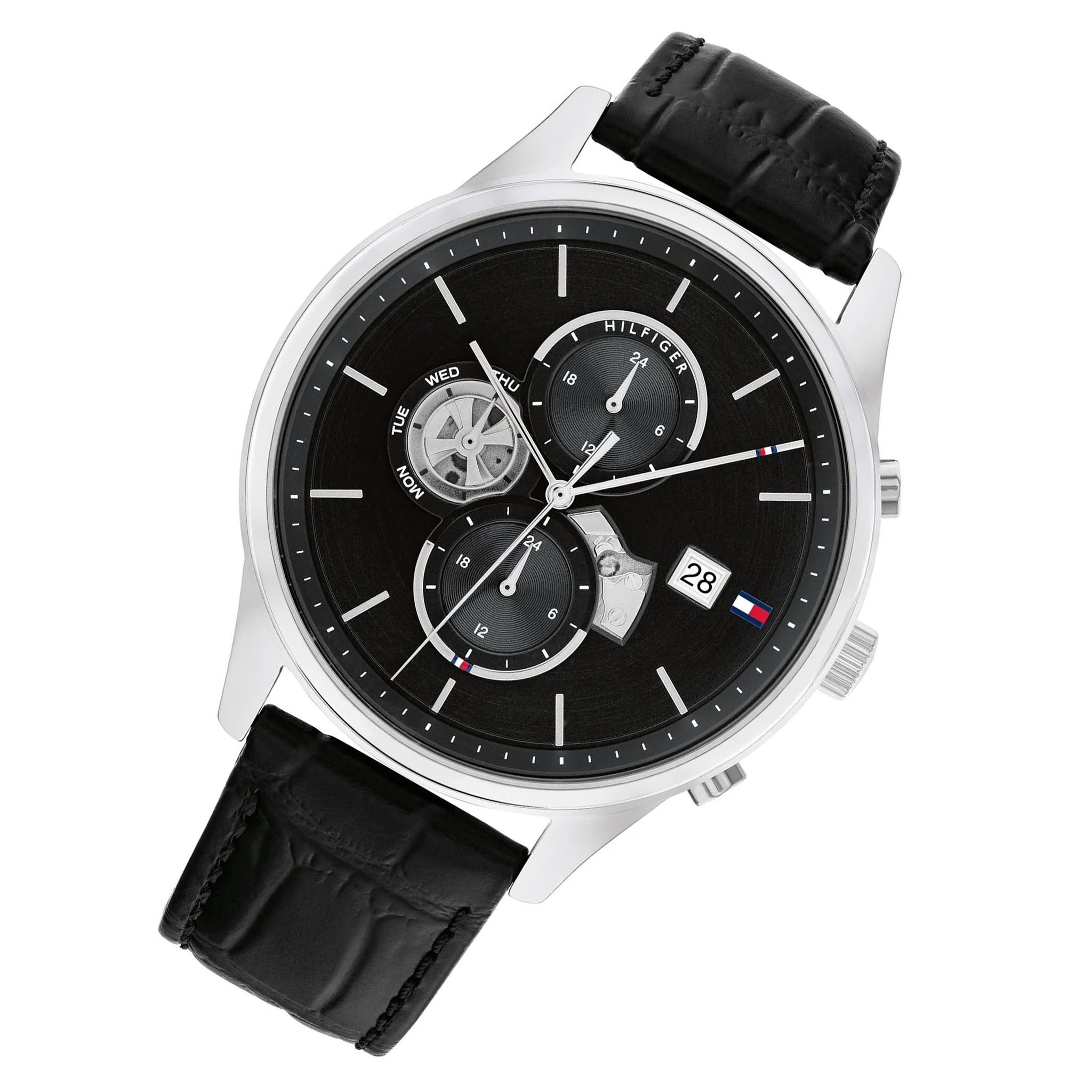 Tommy Hilfiger Black Leather Multi-function Men's Watch - 1710502