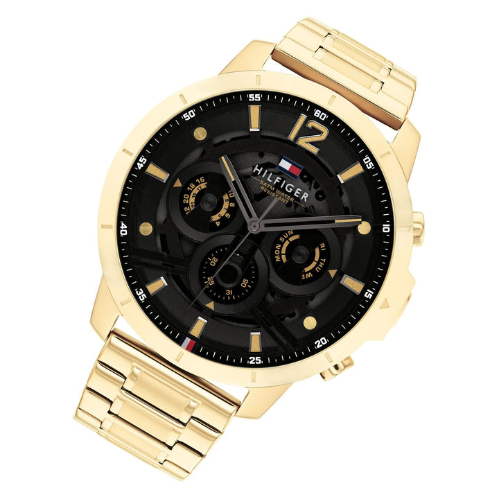 Tommy Hilfiger Gold Steel Black Dial Multi-function Men's Watch - 1710511
