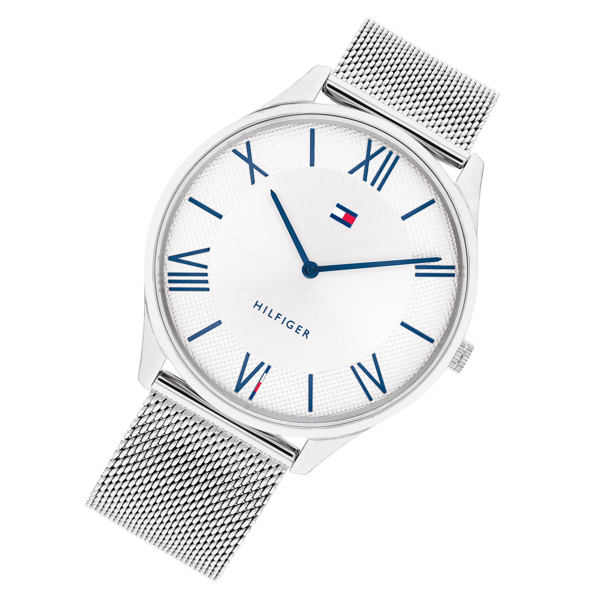 Tommy Hilfiger Silver-tone Steel Mesh Silver White Dial Slim Men's Watch - 1710512