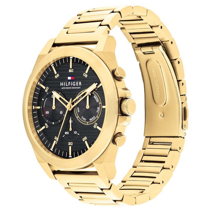 Tommy Hilfiger Gold Steel Black Dial Multi-function Men's Watch - 1710520