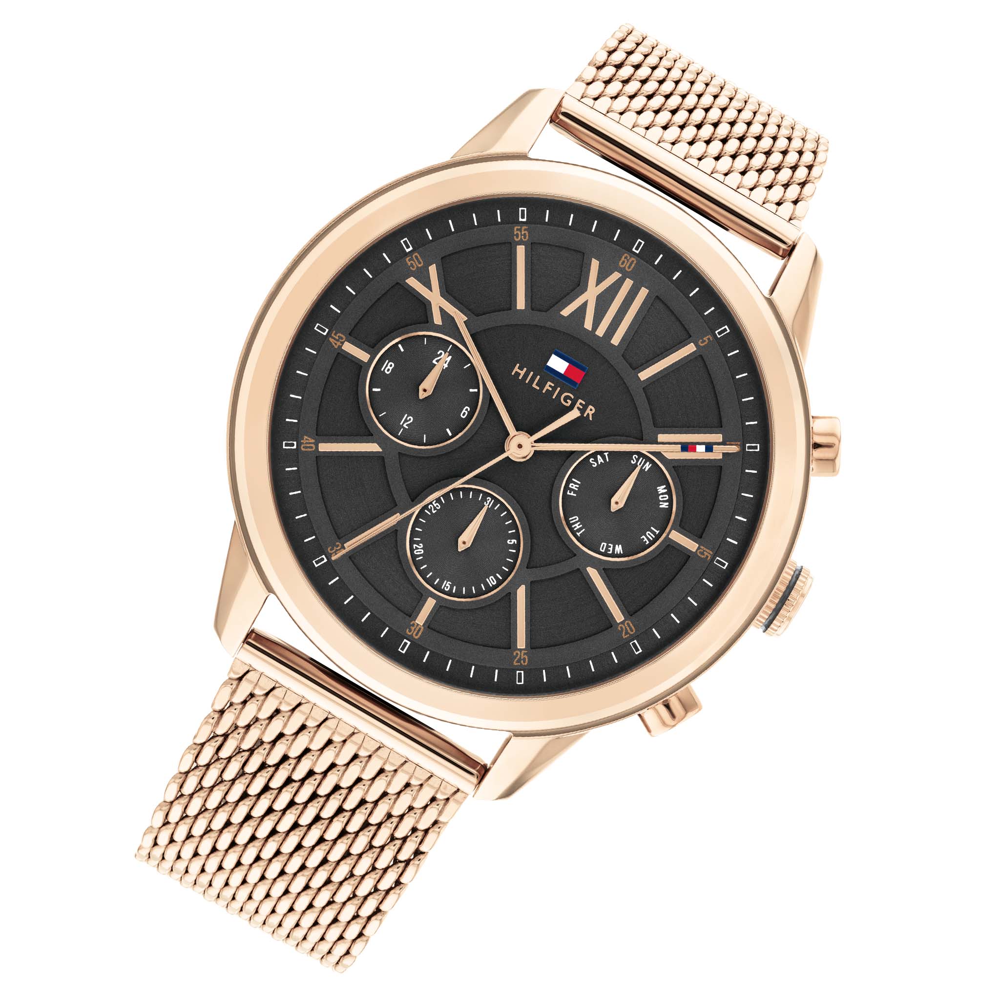 Tommy Hilfiger Carnation Gold Steel Mesh Grey Dial Multi-function Men's Watch - 1710525