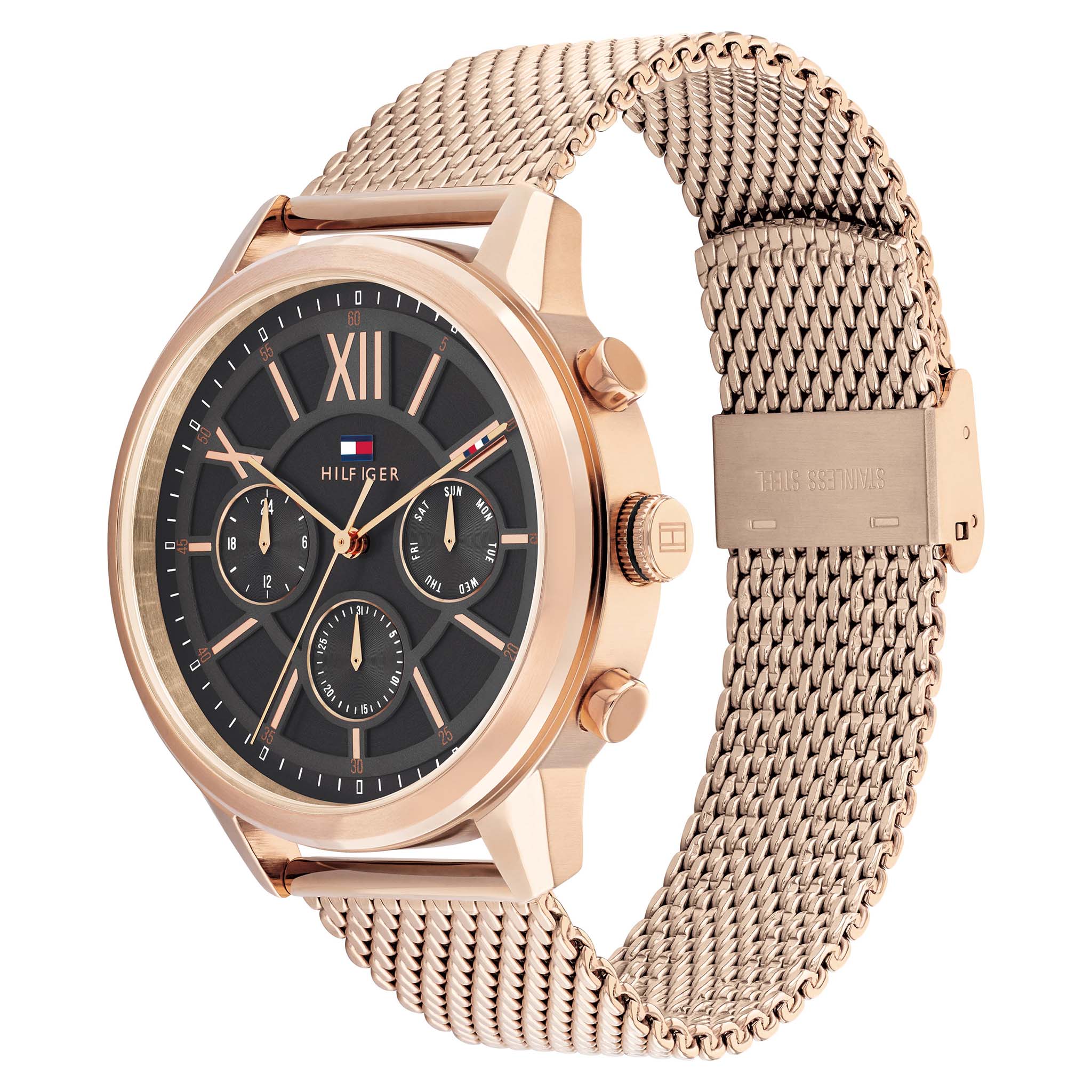 Tommy Hilfiger Carnation Gold Steel Mesh Grey Dial Multi-function Men's Watch - 1710525