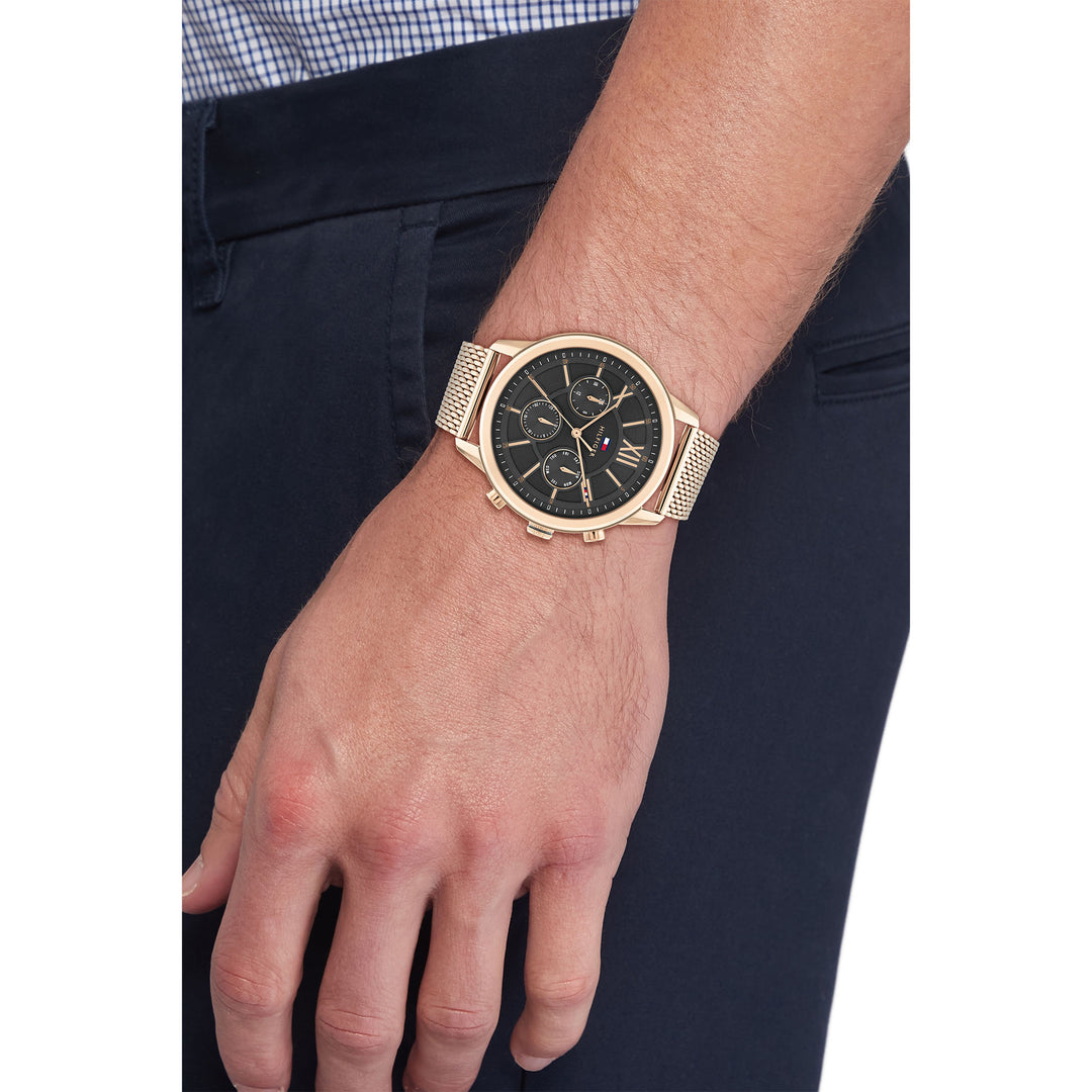 Tommy Hilfiger Carnation Gold Steel Mesh Grey Dial Multi-function Men's Watch - 1710525