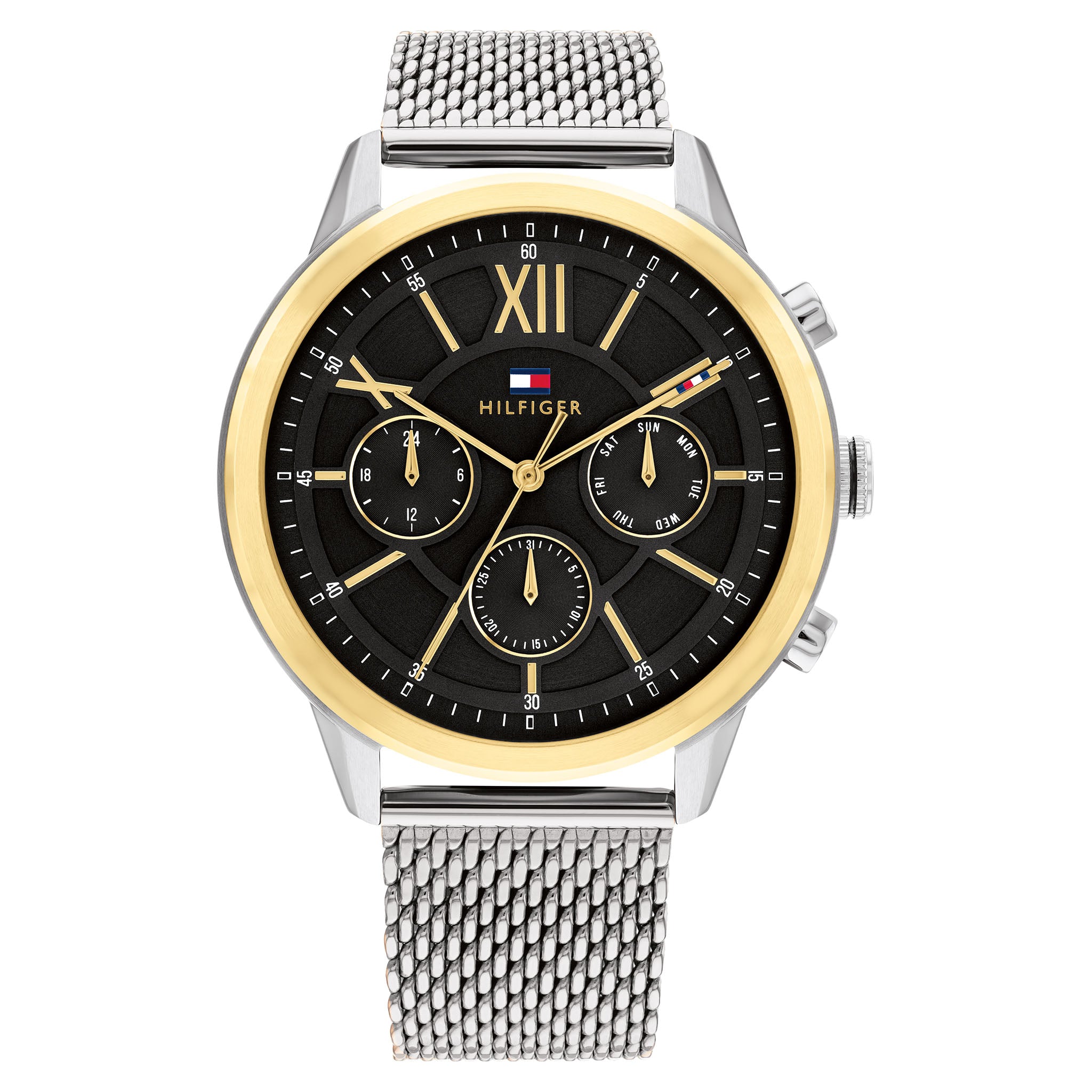 Tommy Hilfiger Silver Steel Mesh Black Dial Multi-function Men's Watch - 1710528