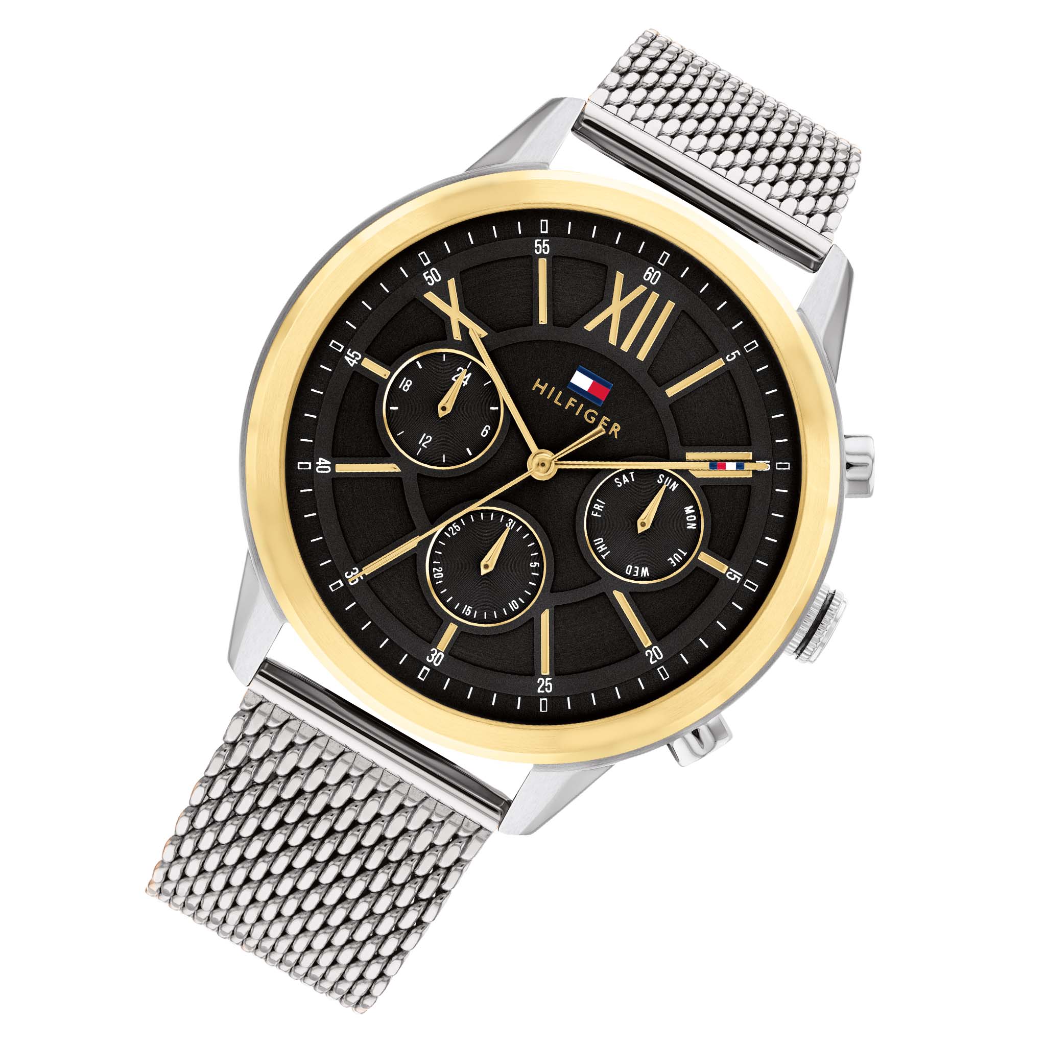 Tommy Hilfiger Silver Steel Mesh Black Dial Multi-function Men's Watch - 1710528