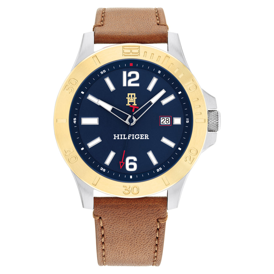 Tommy Hilfiger Light Brown Leather Blue Dial Men's Watch - 1710529