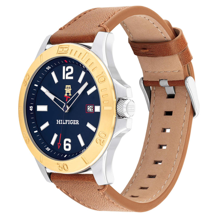 Tommy Hilfiger Light Brown Leather Blue Dial Men's Watch - 1710529