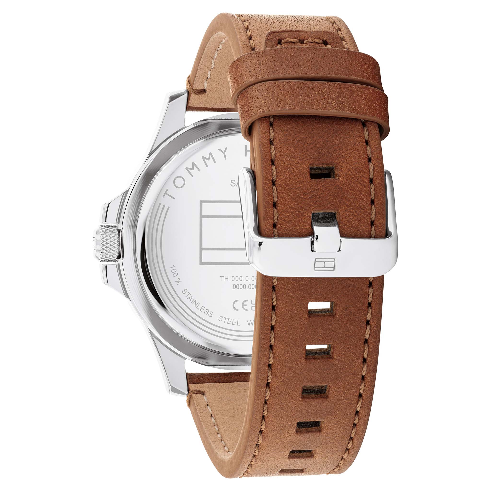 Tommy Hilfiger Light Brown Leather Blue Dial Men's Watch - 1710529