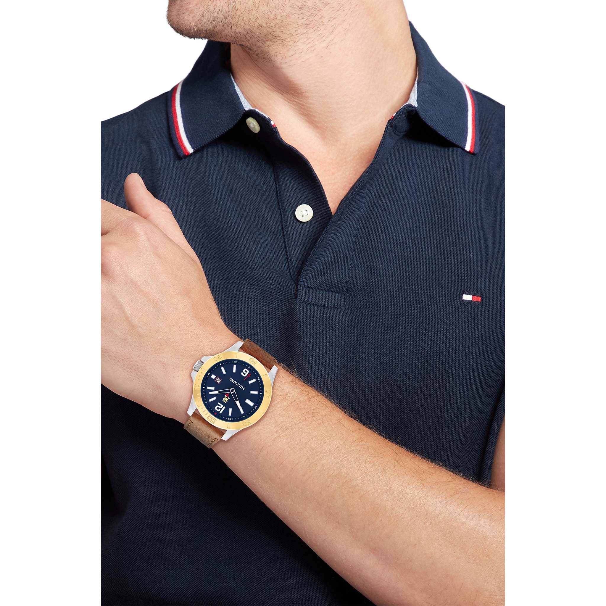 Tommy Hilfiger Light Brown Leather Blue Dial Men's Watch - 1710529