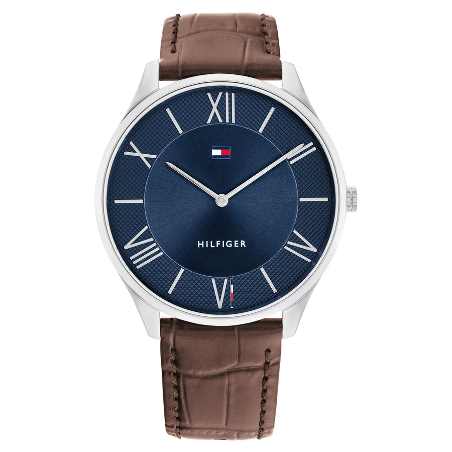 Tommy Hilfiger Brown Leather Navy Dial Slim Men's Watch - 1710536