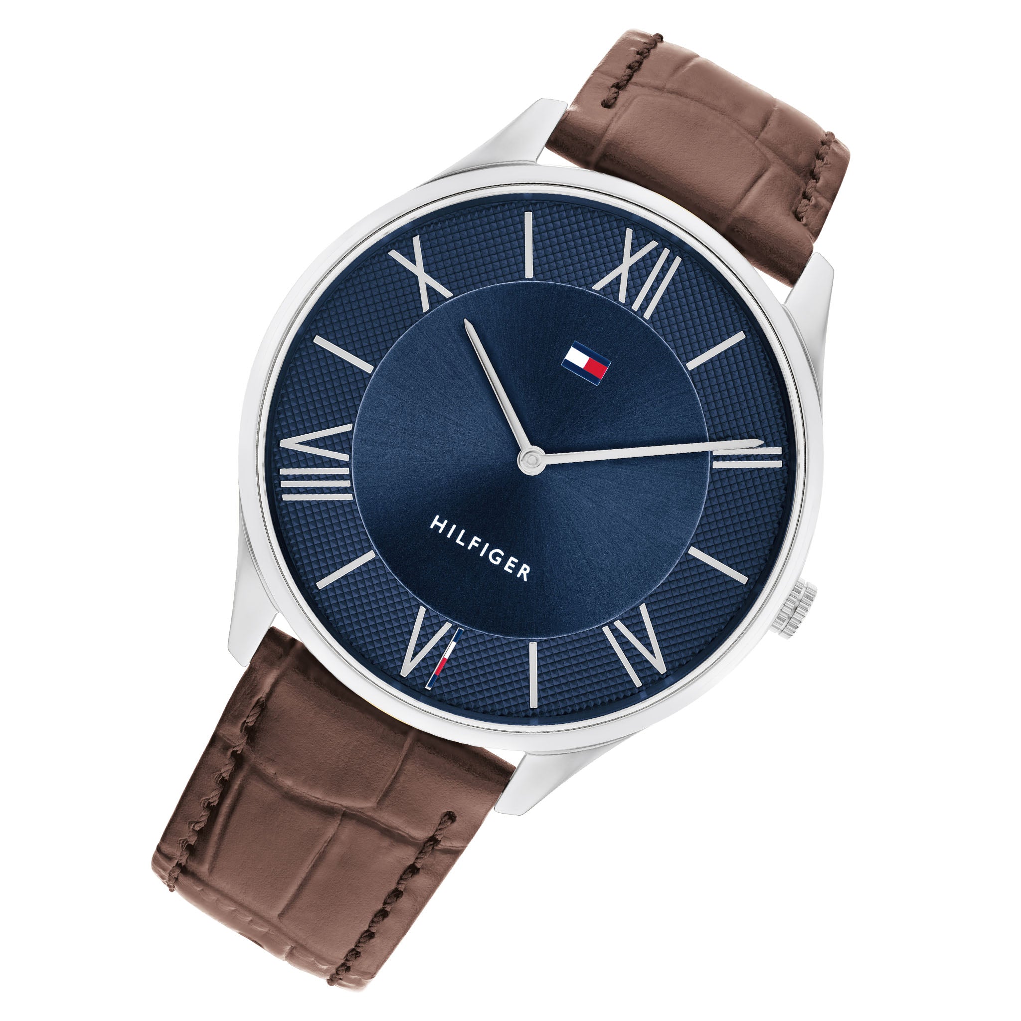Tommy Hilfiger Brown Leather Navy Dial Slim Men's Watch - 1710536
