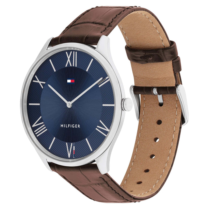 Tommy Hilfiger Brown Leather Navy Dial Slim Men's Watch - 1710536