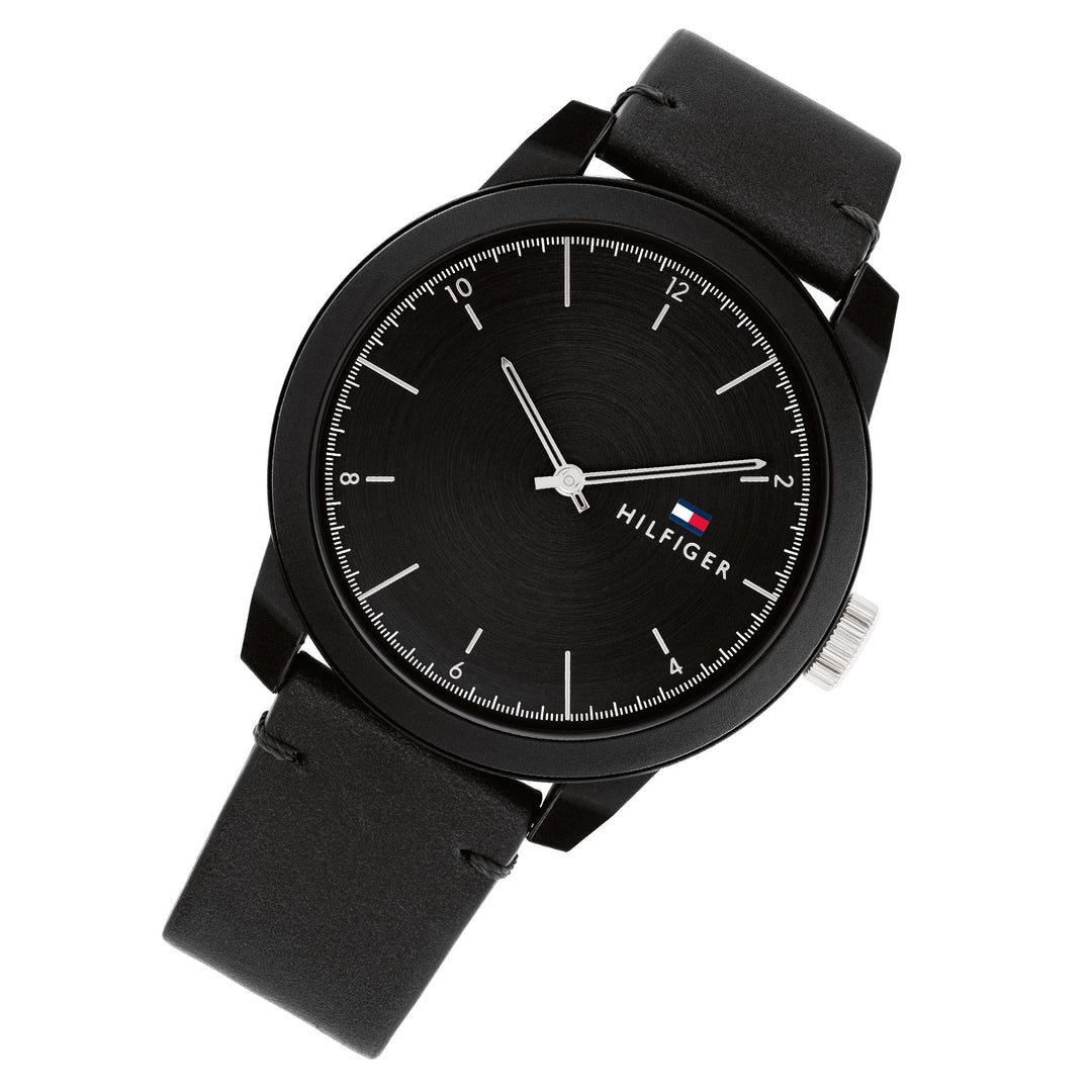 Tommy Hilfiger Leather Black Dial Men's Watch - 1710542