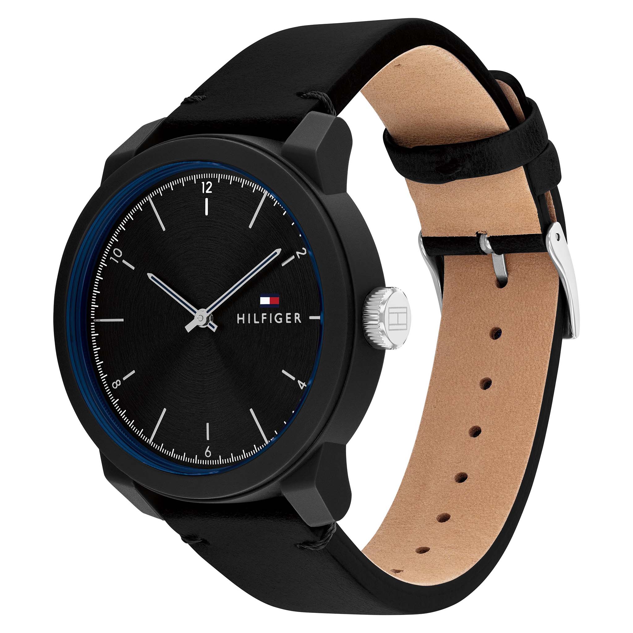 Tommy Hilfiger Leather Black Dial Men's Watch - 1710542