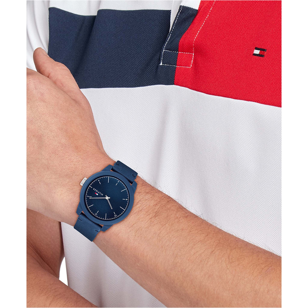 Tommy Hilfiger Leather Navy Dial Men's Watch - 1710543