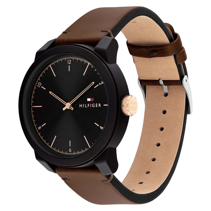 Tommy Hilfiger Brown Leather Black Dial Men's Watch - 1710544