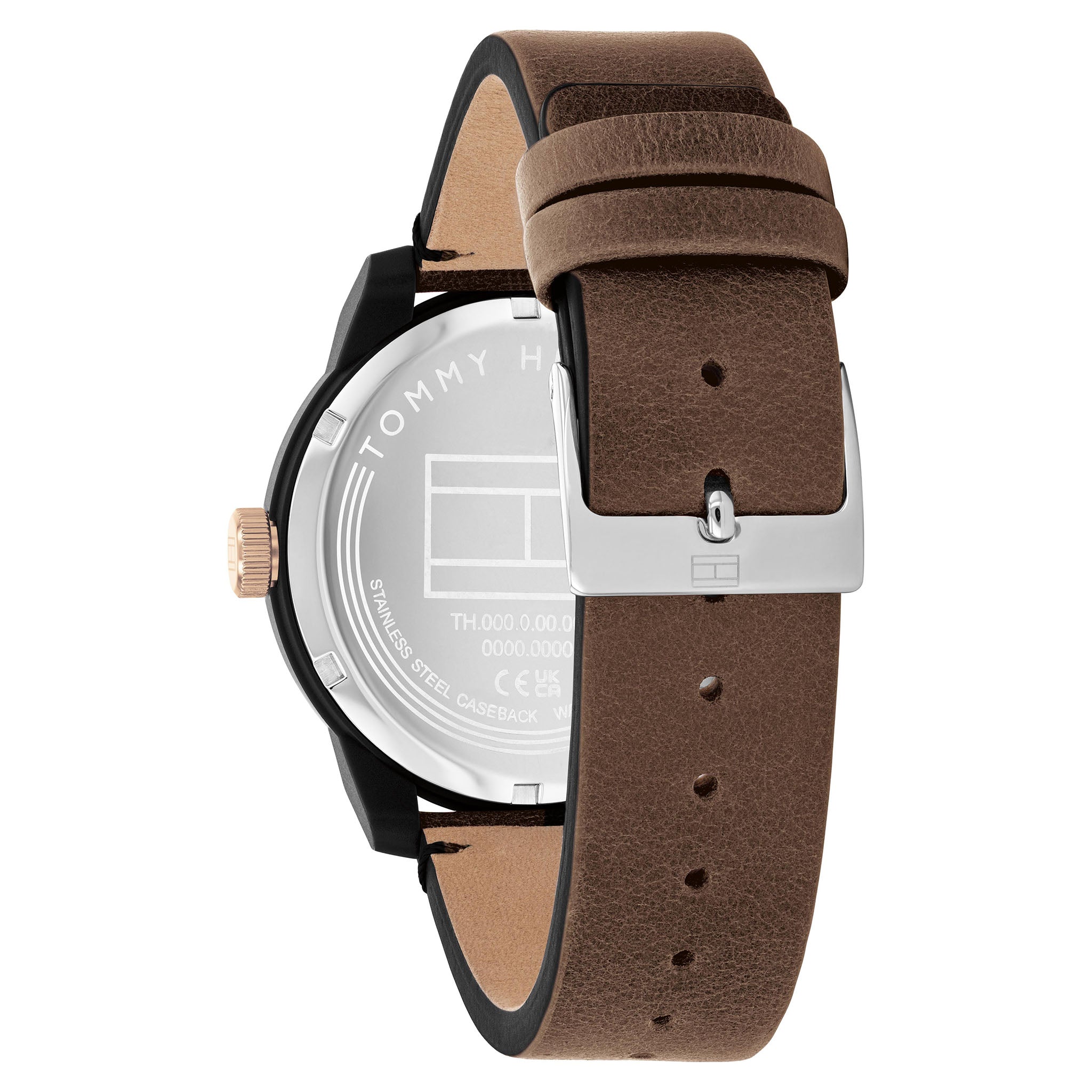 Tommy Hilfiger Brown Leather Black Dial Men's Watch - 1710544