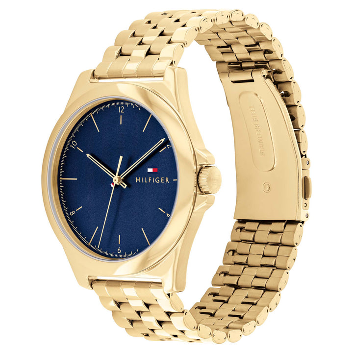 Tommy Hilfiger Gold Steel Blue Dial Men's Watch - 1710546