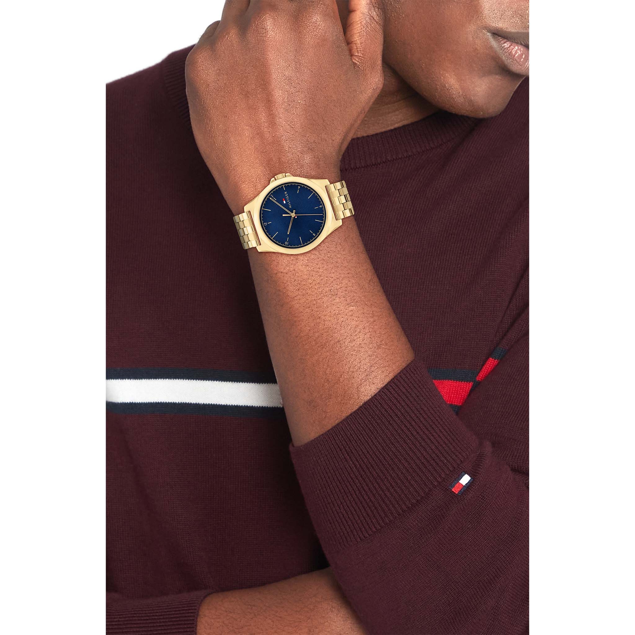 Tommy Hilfiger Gold Steel Blue Dial Men's Watch - 1710546