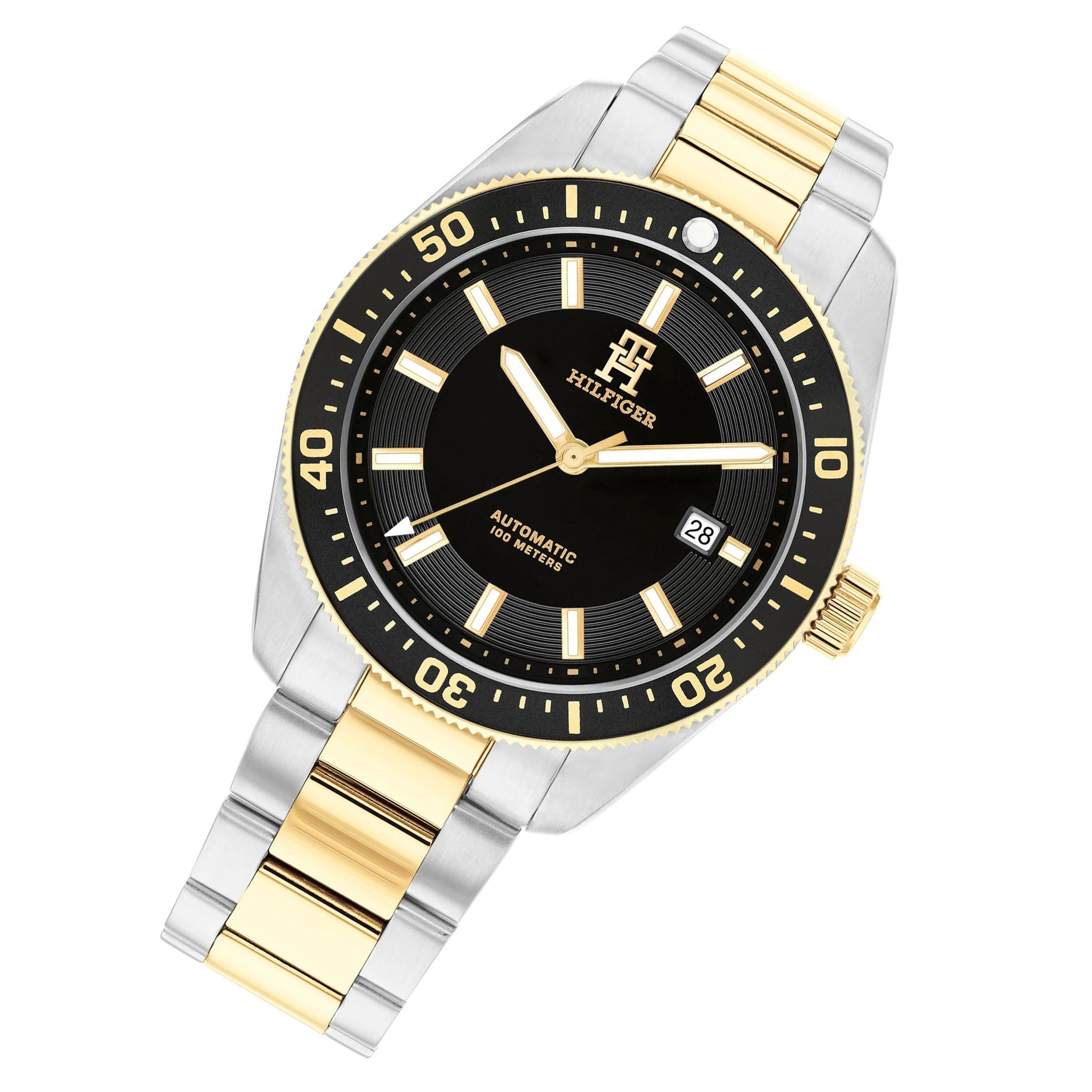 Tommy Hilfiger Two-Tone Steel Black Dial Mechanical-Automatic Men's Watch - 1710552