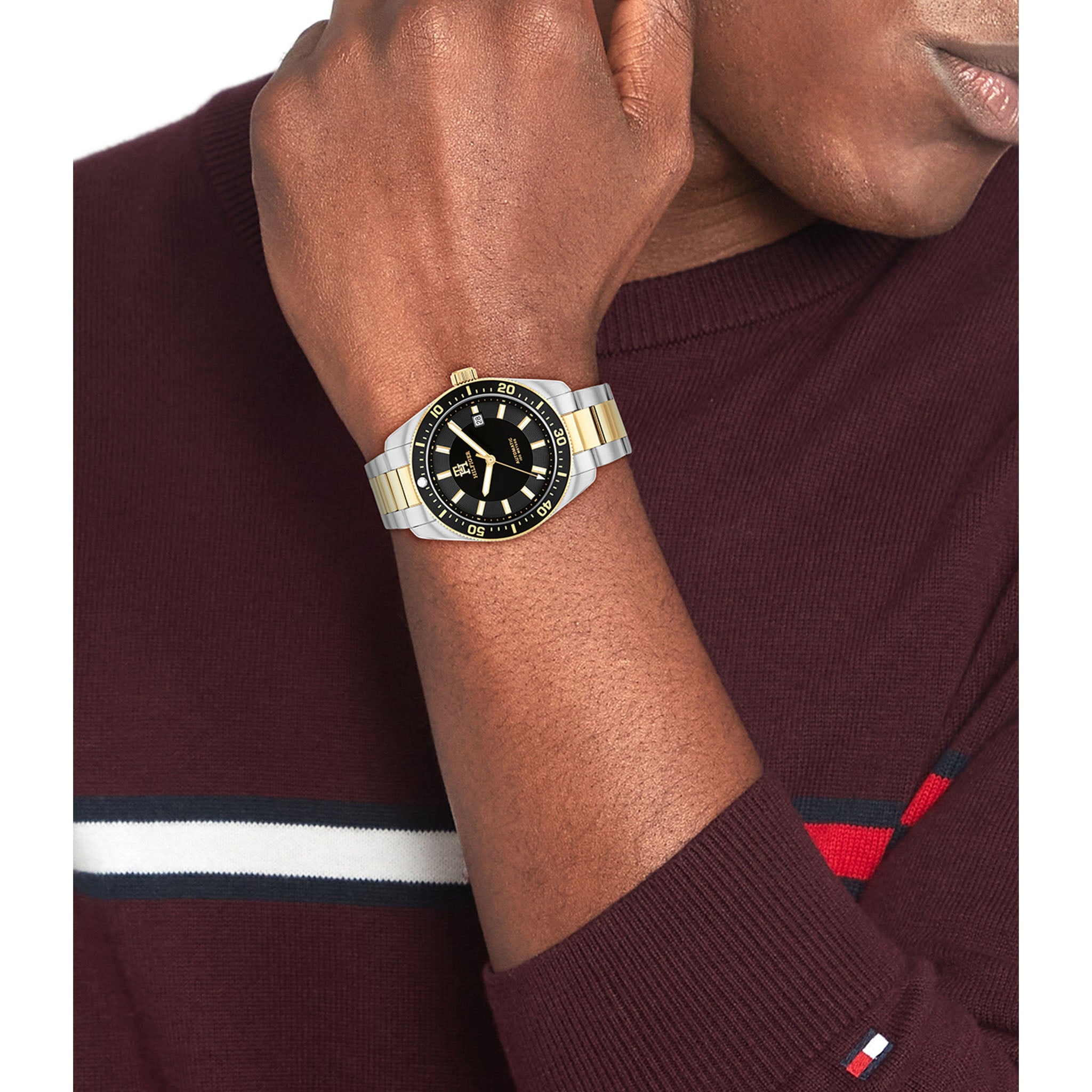 Tommy Hilfiger Two-Tone Steel Black Dial Mechanical-Automatic Men's Watch - 1710552