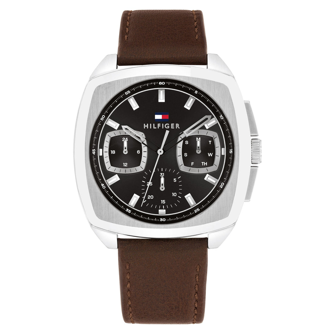 Tommy Hilfiger Brown Leather Black Dial Multi-function Men's Watch - 1710555