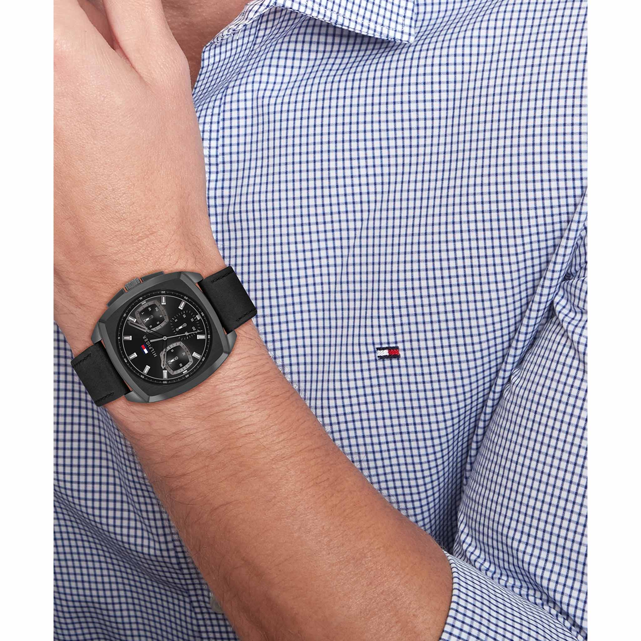 Tommy Hilfiger Leather Black Dial Multi-function Men's Watch - 1710556