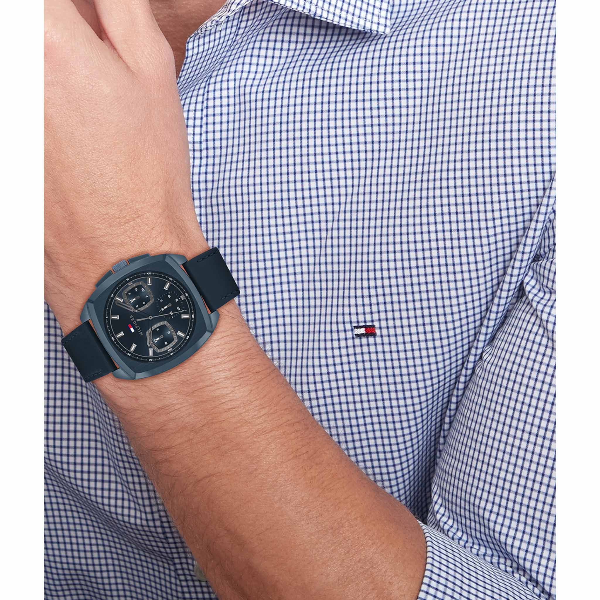 Tommy Hilfiger Leather Blue Dial Multi-function Men's Watch - 1710558